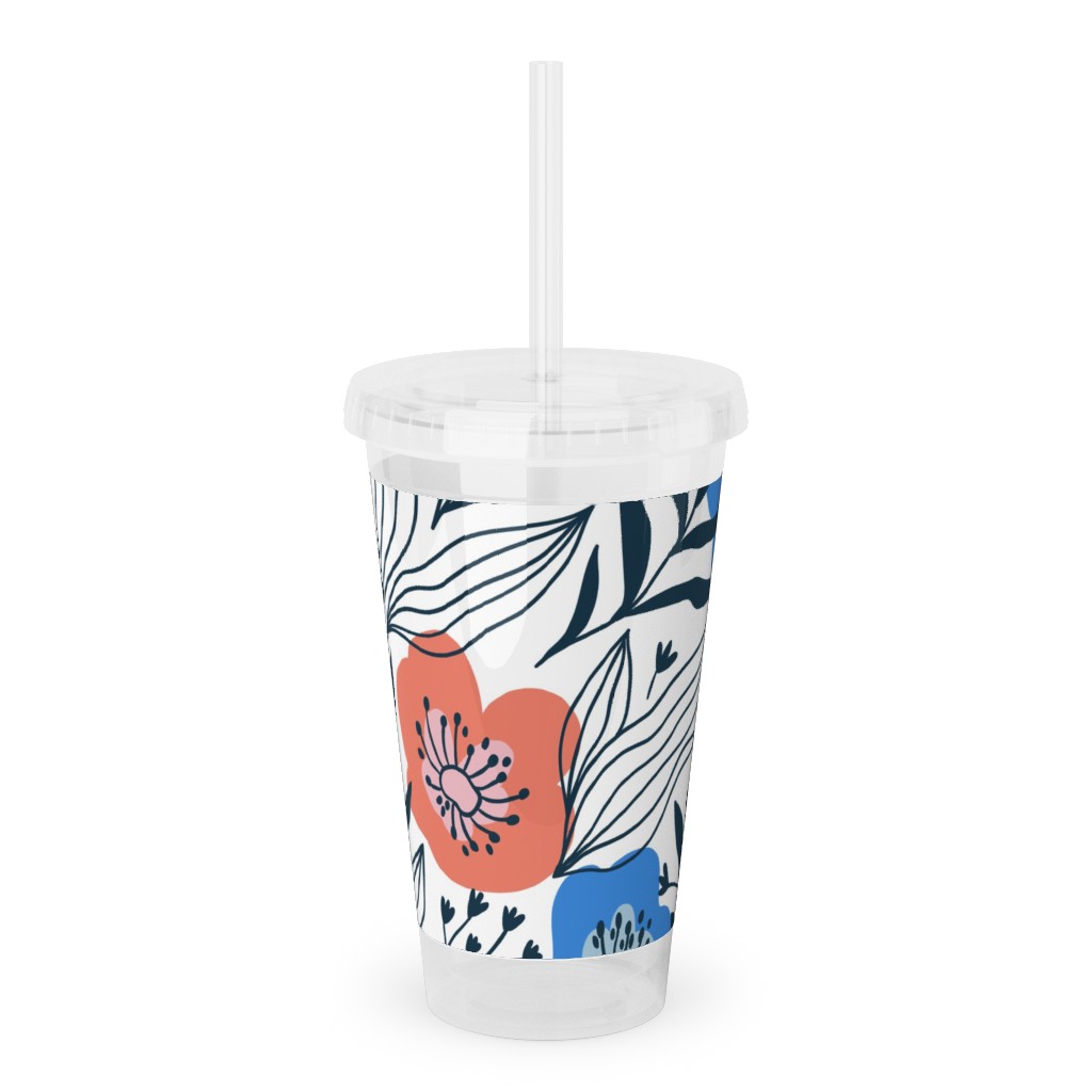 Colorful Flowers - Multi Acrylic Tumbler with Straw, 16oz, Multicolor