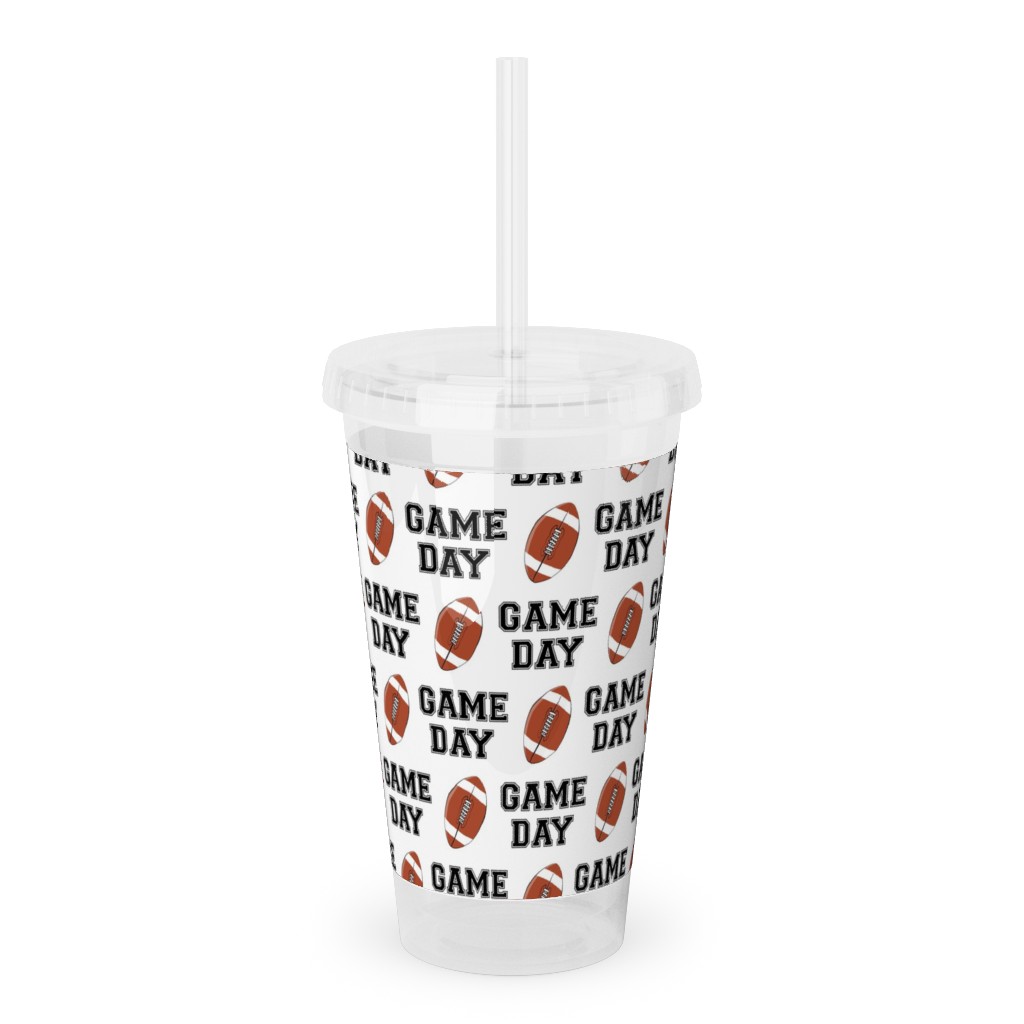 Game Day - College Football - Black and White Acrylic Tumbler with Straw, 16oz, Brown