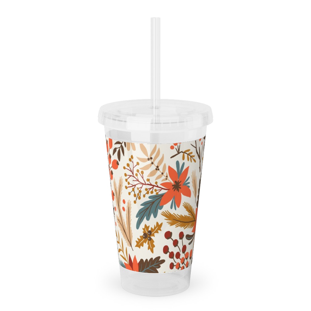 Christmas Flowers - Multi Acrylic Tumbler with Straw, 16oz, Multicolor