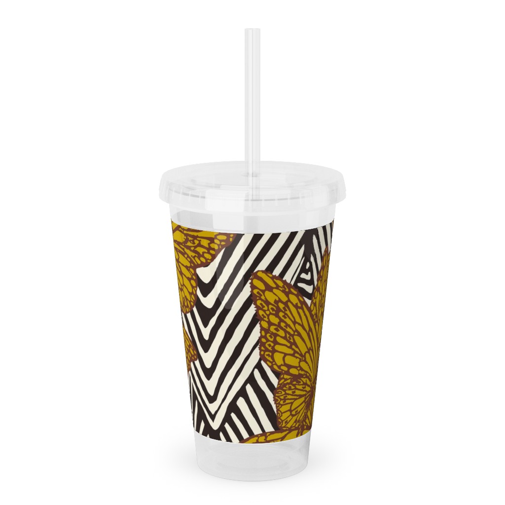 Enchanted Butterfly - Gold Acrylic Tumbler with Straw, 16oz, Yellow