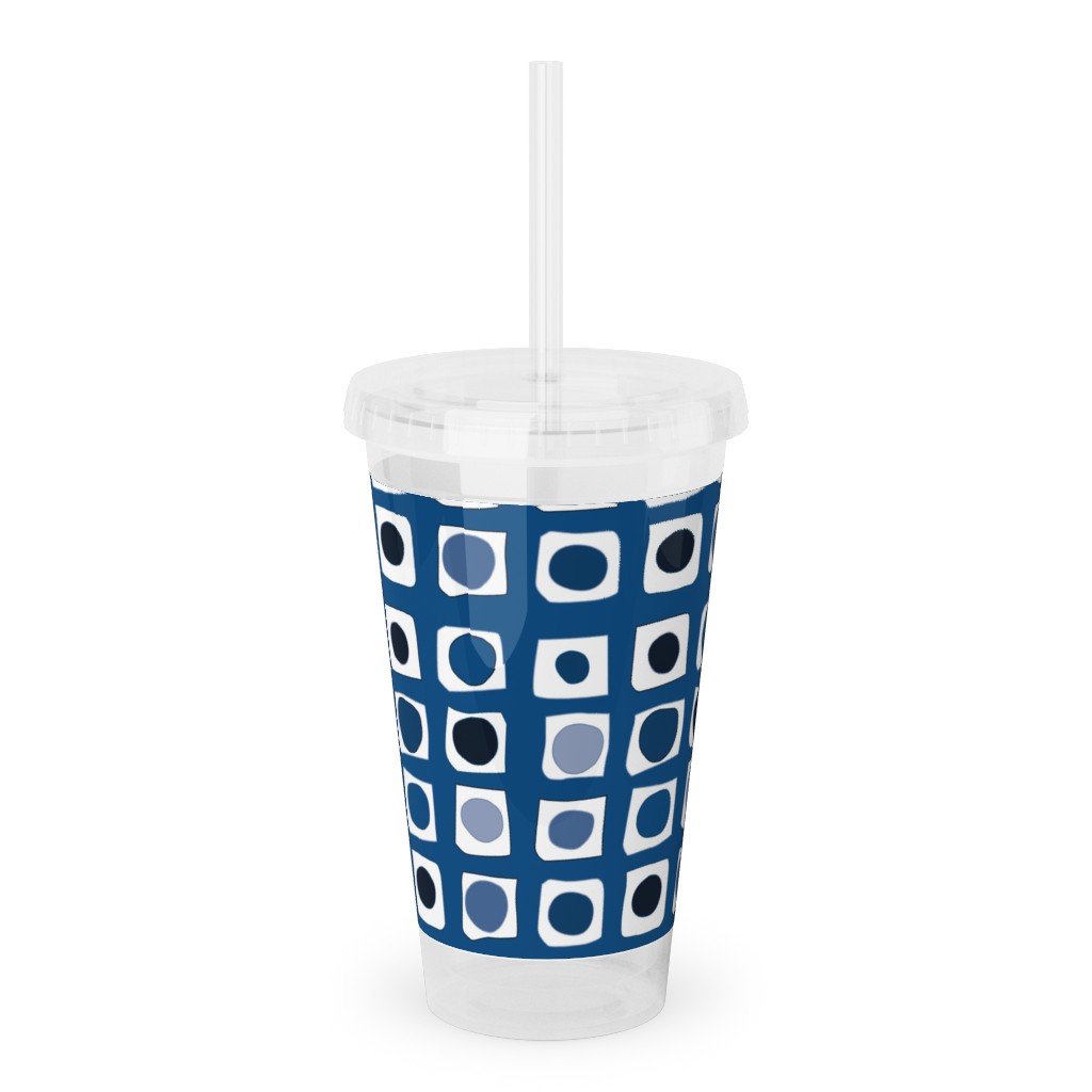 Little White Rectangles - Classic Blue Acrylic Tumbler with Straw, 16oz, Blue
