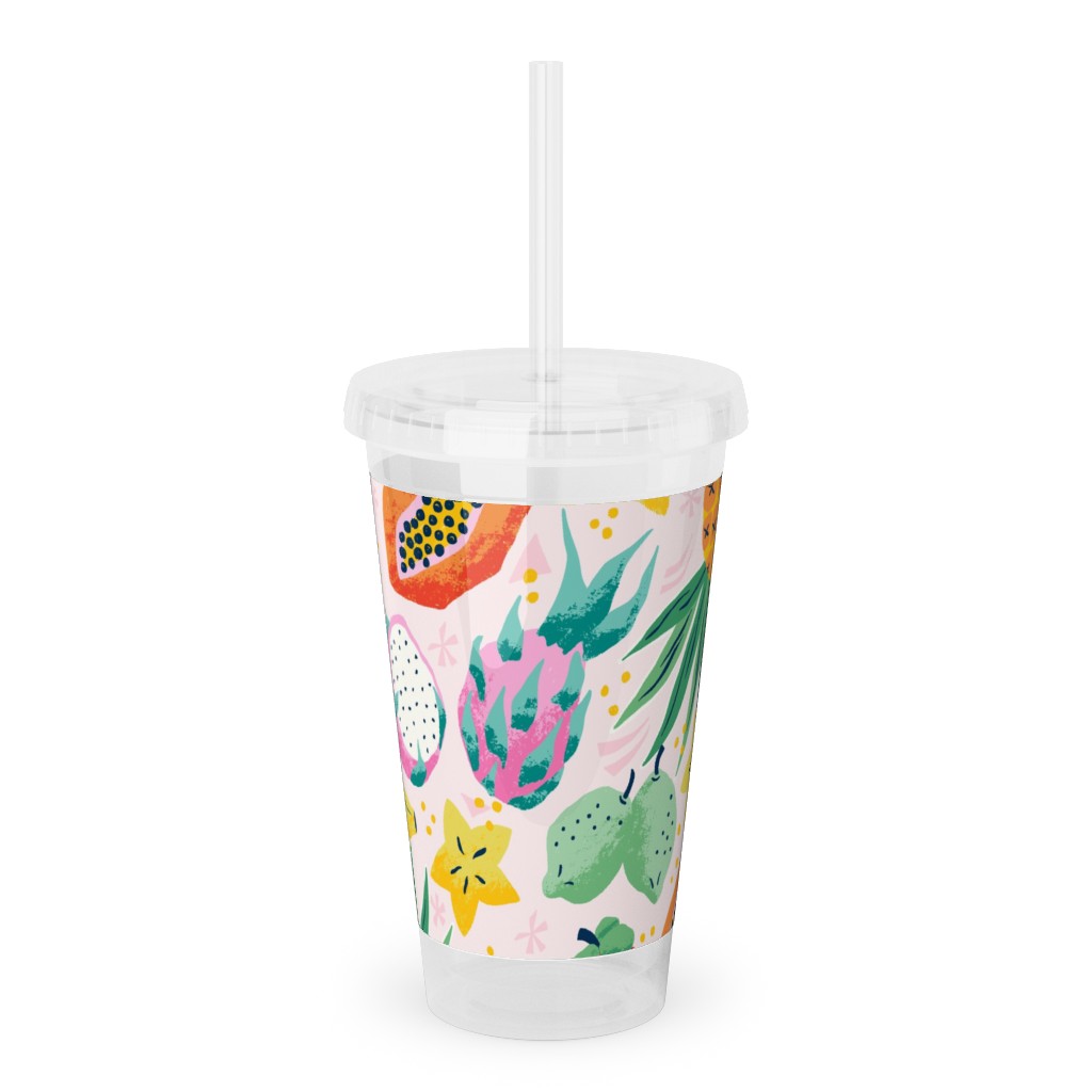 Tropical Fruit - Multi Acrylic Tumbler with Straw, 16oz, Pink