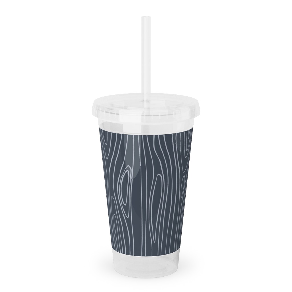 Wood Grain Acrylic Tumbler with Straw, 16oz, Blue