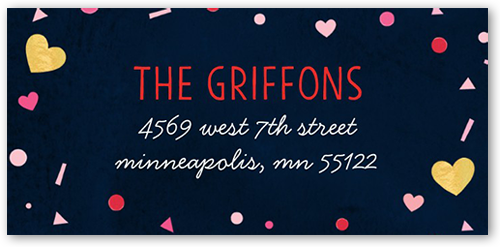 Hearts Confetti Address Label, Blue, Matte, Navy