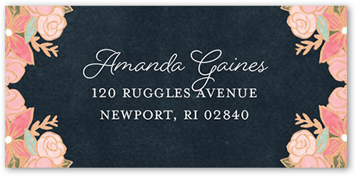 Floral Teacup Address Label, Black, Matte, Black