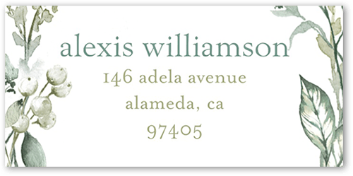 Geometric Floral Frame Address Label, Green, Address Label, Matte