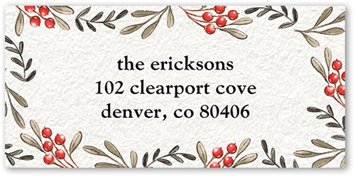 Bird and Holly Berry Address Label, White, Address Label, Matte