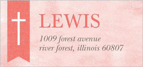 Cross Ribbon Girl Address Label, Pink, Matte, Magnolia