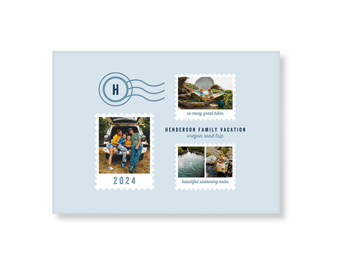 Stamp Collage Art Print, -No Frame-Blue-Signature Card Stock-5x7
