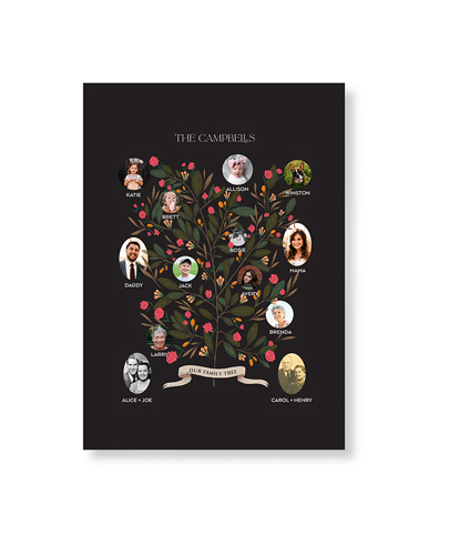 Blooming Family Tree Art Print, No Frame, Signature Card Stock, 5x7black
