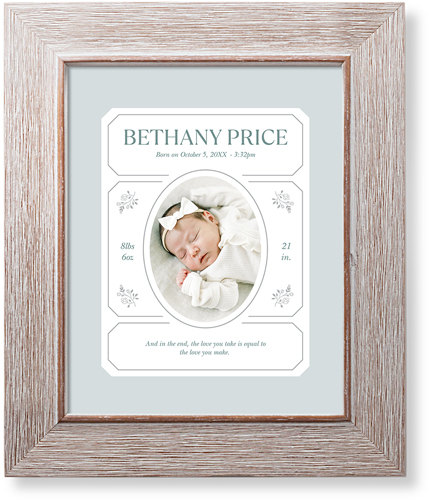 Vintage Stationery Frame Art Print, Rustic, Signature Card Stock, 8x10, Blue, cedar