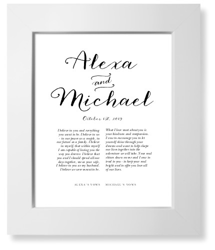 Elegant Wedding Vow Art Print, White, Signature Card Stock, 8x10, Black