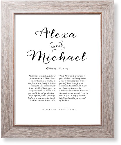 Elegant Wedding Vow Art Print, Rustic, Signature Card Stock, 11x14, Black