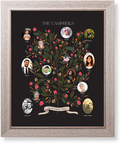 Blooming Family Tree Art Print, Rustic, Signature Card Stock, 16x20, Black