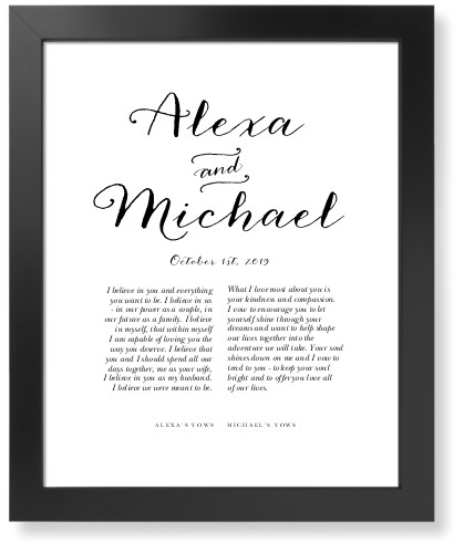 Elegant Wedding Vow Art Print, Black, Signature Card Stock, 16x20, Black