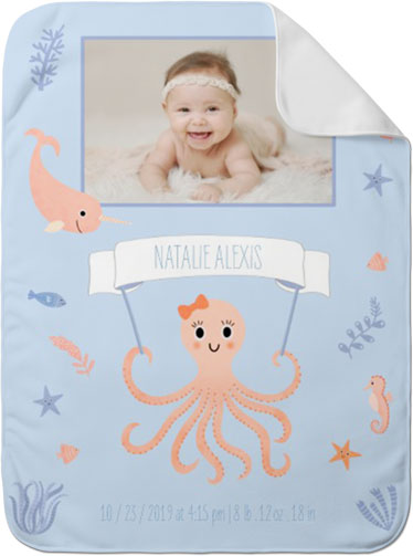 Nautical Octopus and Friends Pink Baby Blanket, -Blue