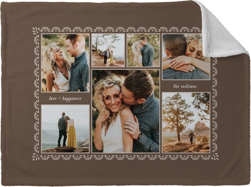 Ornate Border Collage Fleece Photo Blanket, Plush Fleece, 30x40, Brown