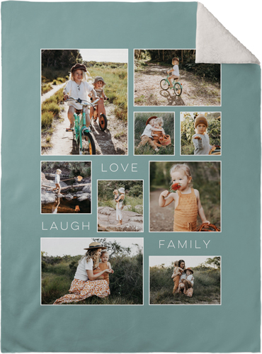 Love And Family Sentiments Fleece Photo Blanket, Sherpa, 30x40, Blue, cedar