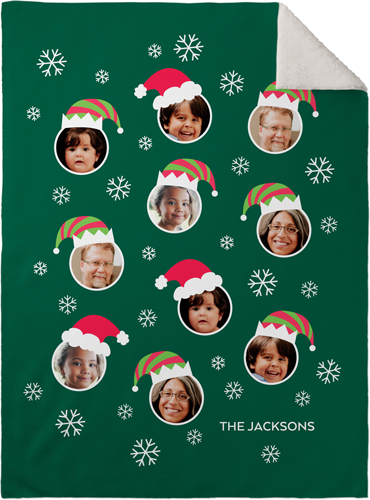 Festive Floating Faces Fleece Photo Blanket, Sherpa, 30x40, Green, spruce