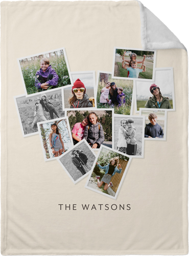 Heart Photo Collage Fleece Photo Blanket, Plush Fleece, 30x40, Beige, antique white