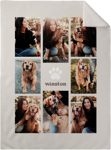 Pet Paw Collage Fleece Photo Blanket, Sherpa, 30x40, Beige