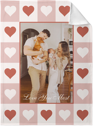 Heart Framed Border Fleece Photo Blanket, Fleece, 30x40, Red, scarlet