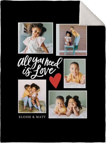 Love Script Collage Fleece Photo Blanket, Sherpa, 30x40, Black