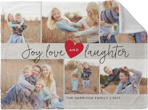 Joy Love Laughter Fleece Photo Blanket, Plush Fleece, 30x40, Gray