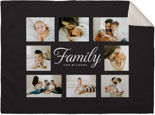 Classic Family Script Collage Fleece Photo Blanket, Sherpa, 30x40, Gray