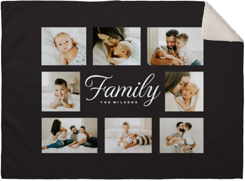 Classic Family Script Collage Fleece Photo Blanket, Sherpa, 30x40, Gray, charcoal