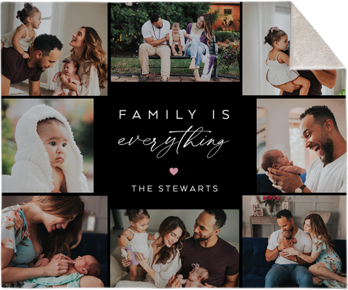 Family Collage Script Fleece Photo Blanket, Sherpa, 50x60, Black, black