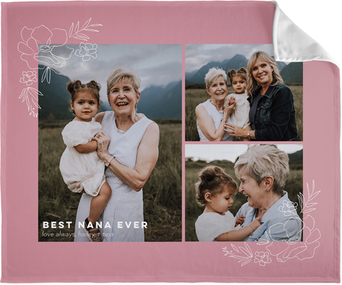 Floral Corners Fleece Photo Blanket, Fleece, 50x60, Pink, faded rose