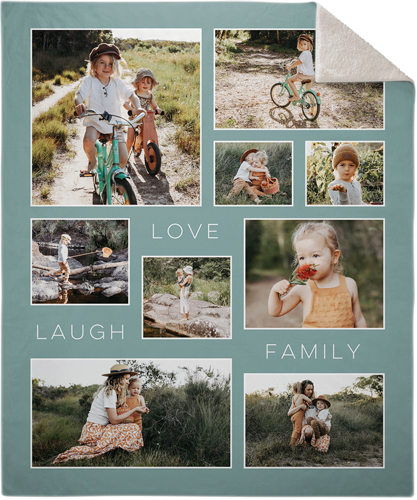 Love And Family Sentiments Fleece Photo Blanket, Sherpa, 50x60, Blue, cedar