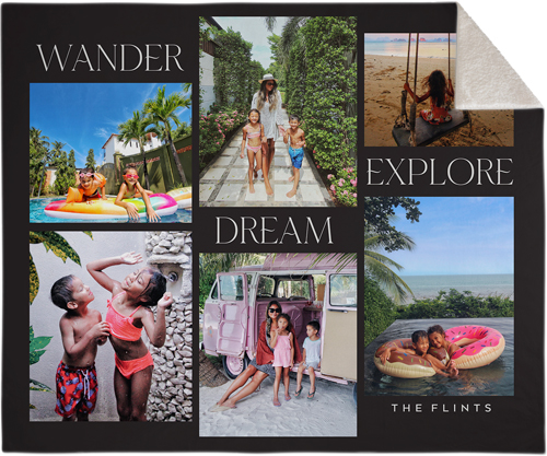 Wander Collage Fleece Photo Blanket, Sherpa, 50x60, Gray, charcoal