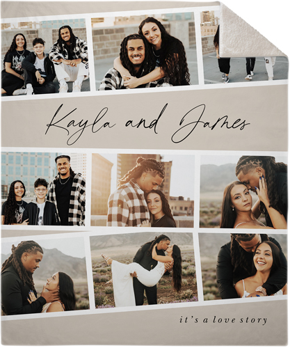 Filmstrip Collage Portrait Fleece Photo Blanket, Sherpa, 50x60, Beige, pebble