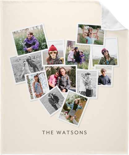 Heart Photo Collage Fleece Photo Blanket, Fleece, 50x60, Beige, antique white