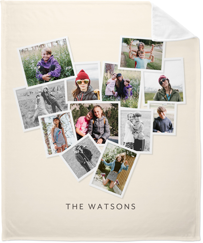 Heart Photo Collage Fleece Photo Blanket, Plush Fleece, 50x60, Beige, antique white