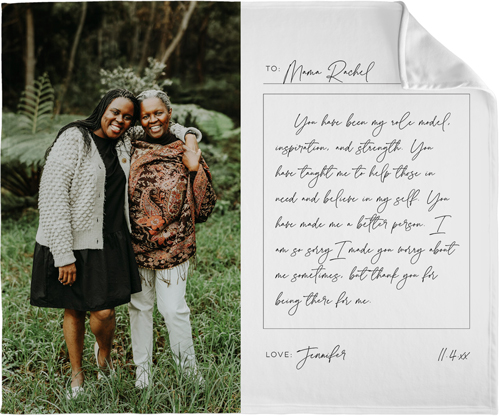 Handwritten Letter Fleece Photo Blanket, Fleece, 50x60, White, white