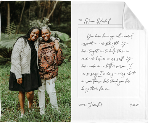 Handwritten Letter Fleece Photo Blanket, Plush Fleece, 50x60, White, white