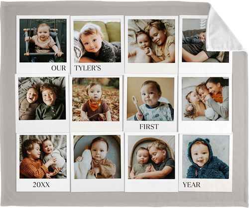 First Year Frames Fleece Photo Blanket, Plush Fleece, 50x60, Gray, stone
