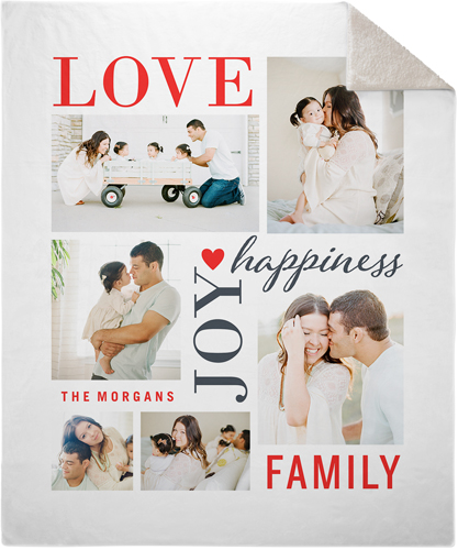 Love Joy Family Fleece Photo Blanket, Sherpa, 50x60, White