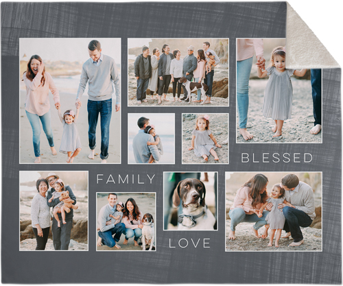 Family Love Blessed Collage Fleece Photo Blanket, Sherpa, 50x60, Gray