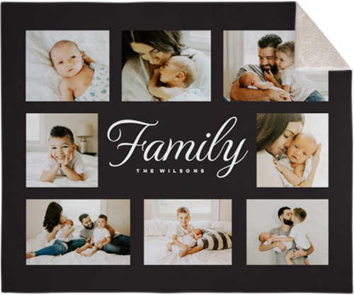 Classic Family Script Collage Fleece Photo Blanket, Sherpa, 50x60, Gray