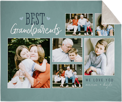 Best Grandparents Fleece Photo Blanket, Sherpa, 50x60, Blue