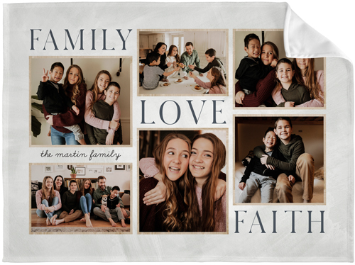 Rustic Family Sentiments Fleece Photo Blanket, Fleece, 60x80, Beige, antique white