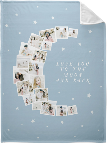 To The Moon Collage Portrait Fleece Photo Blanket, Plush Fleece, 60x80, Blue, celeste