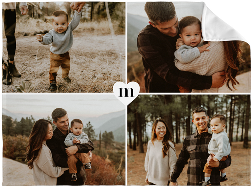 Grid Heart Cutoff Fleece Photo Blanket, Fleece, 60x80, White, white