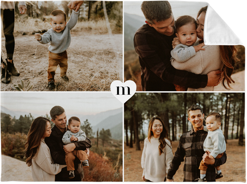 Grid Heart Cutoff Fleece Photo Blanket, Plush Fleece, 60x80, White, white