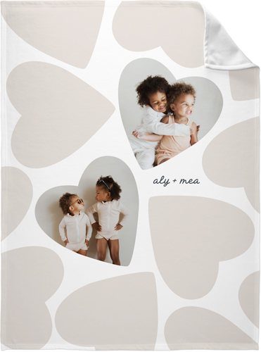 Heart Repeat Fleece Photo Blanket, Fleece, 60x80, Beige