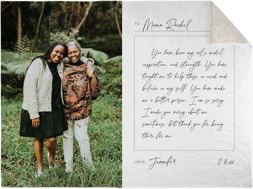 Handwritten Letter Fleece Photo Blanket, Sherpa, 60x80, White, white